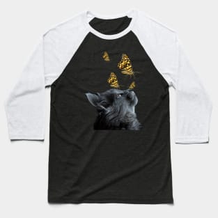 Cute Black Cat With Butterfly Cat adoption For Cat Lover Baseball T-Shirt